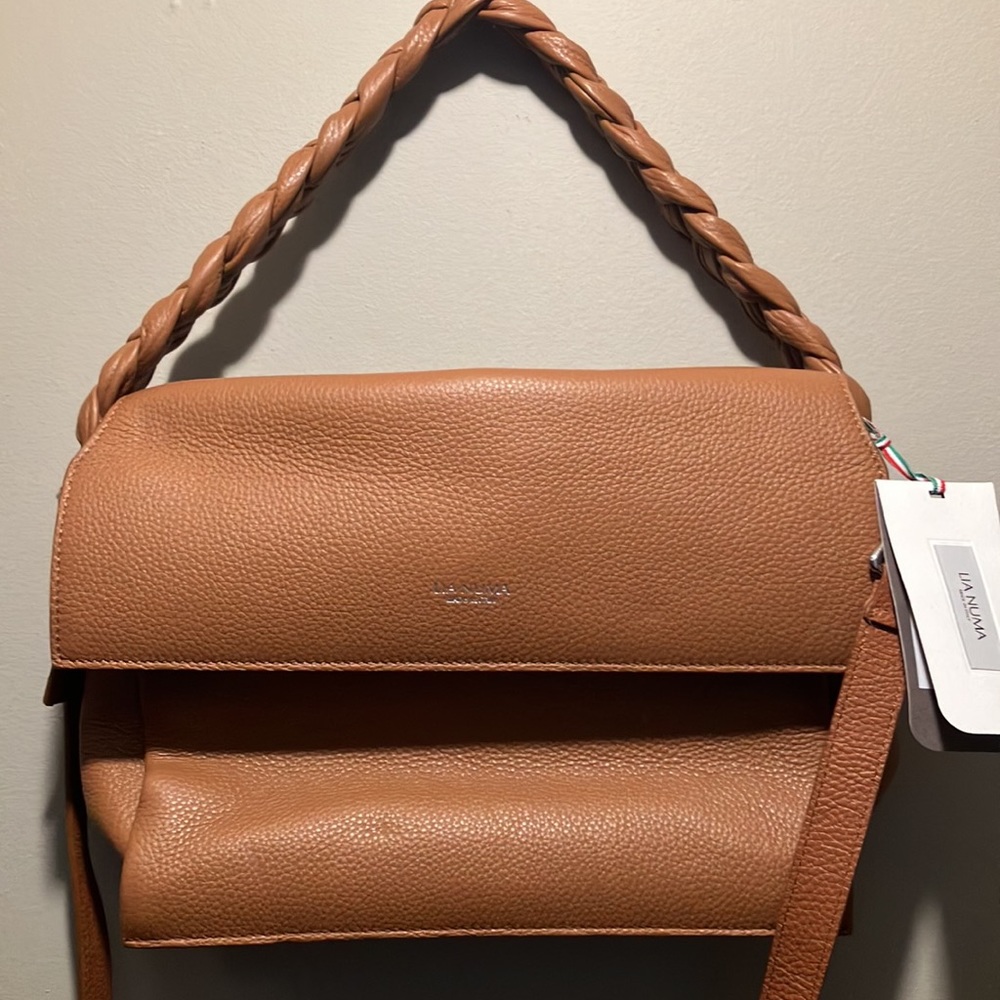 NWT Lia Numa made in Italy genuine leather bag braided strap optional crossbody - Picture 5 of 14